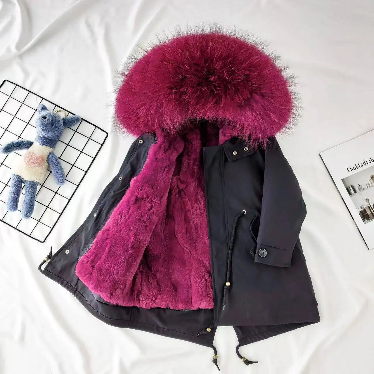 Winter Girls Fur Coat Children Natural Rabbit Fur Kids Jacket Warm Parkas Real Raccoon Boys Girls Jacket size 110-170 TZ204