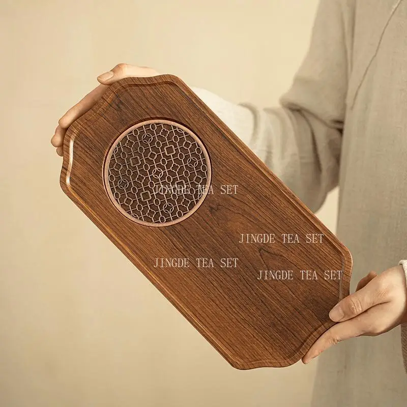 30*15*2cm Walnut Chinese Style Tray High End Household Tea Tray Solid Wood Small Grid Dry Foam Table Vintage Tea Mat