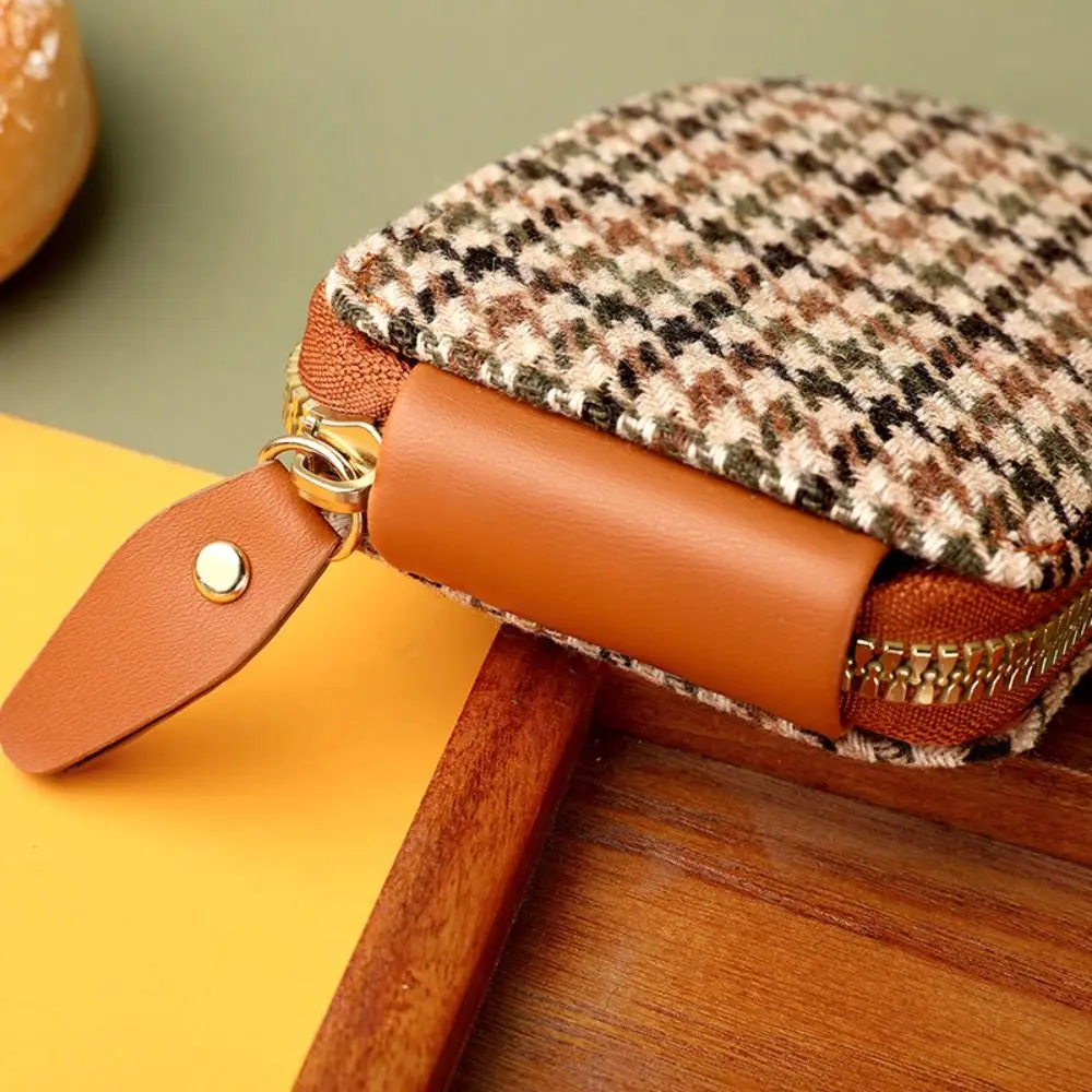 

Multi-card Slot Houndstooth Short Wallet Card Pocket Zipper Card Holder Coin Purse Korean Style PU Leather Card Bag Women