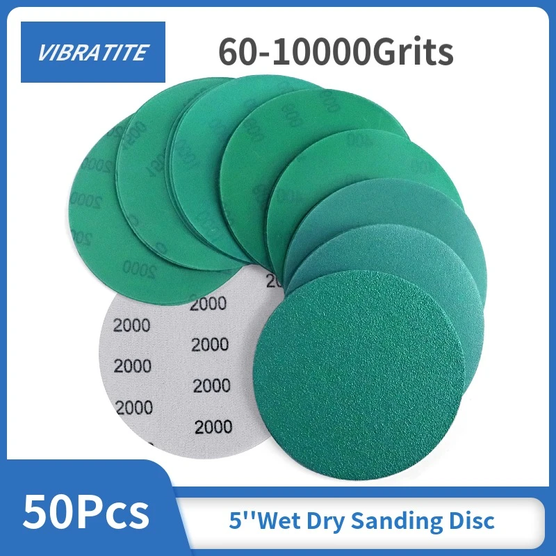 50 Pack 5 Inch Sanding Disc Assorted 180 2000 Grit Hook and Loop