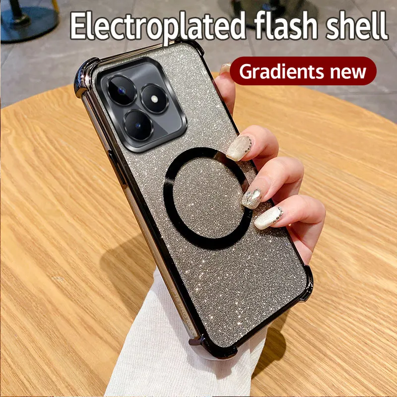 Coque de téléphone à anneau magnétique antichoc pour Realme Note 50 9 Pro Plus 9i 5i 5 C55 C53 C51 C35 C33 C31 C30 C20 C11 C3 Housse à paillettes_voghion.com