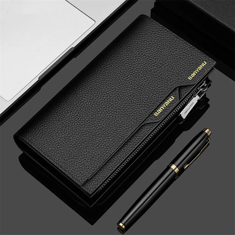 BanYaNu Genuine Leather Business Men Wallet Long Large-Capacity Clutch Bag ID Credit Card Holder Luxury Brand Wallets for Man