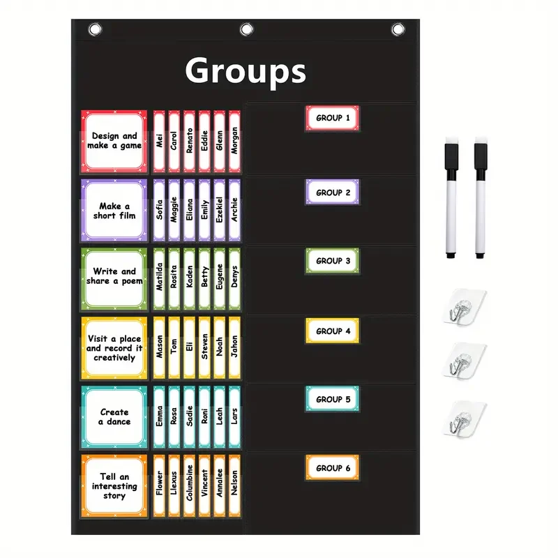 Pocket Chart Organizer Group Management Pocket Chart with 96 Cards Classroom Jobs Chart Small Group Organizer For School