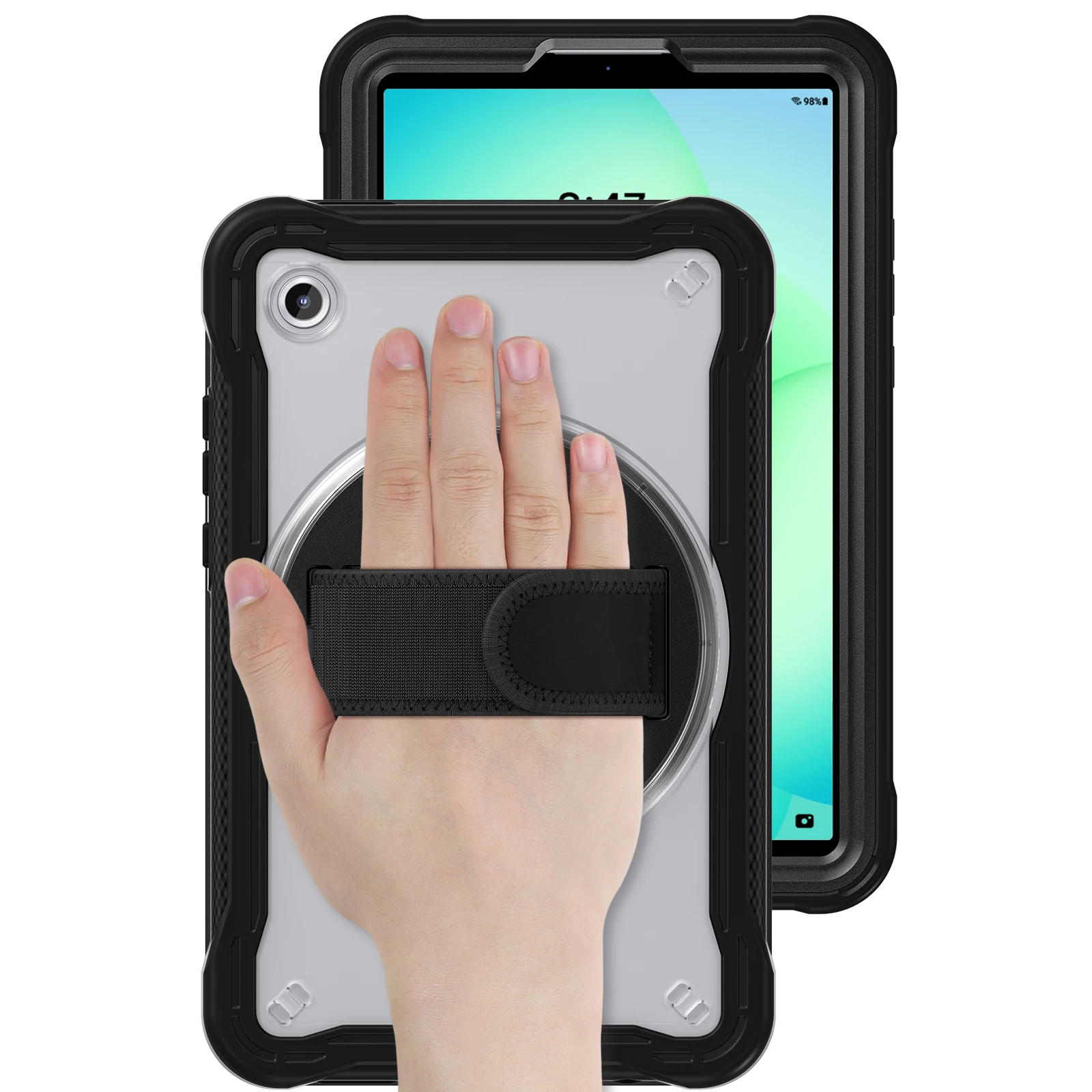 Clear Back Shockproof Stand Case with Shoulder Strap and Palm Band