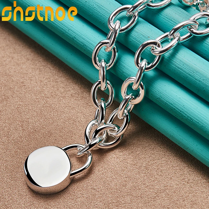 

SHSTONE 925 Sterling Silver 18 Inch Chain Round Lock Pendant Necklace For Women Party Engagement Wedding Fashion Charm Jewelry