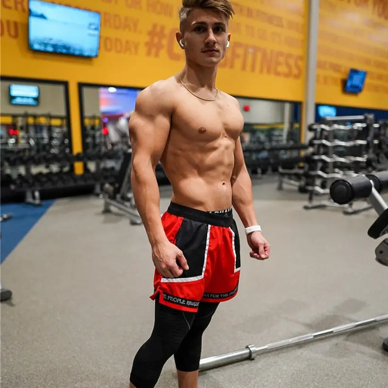 best casual shorts for men Men Gym Fitness Bodybuilding Sweatpants Fashion Print Black Patchwork Running Shorts Male Summer Workout Training Sport Shorts casual shorts for women