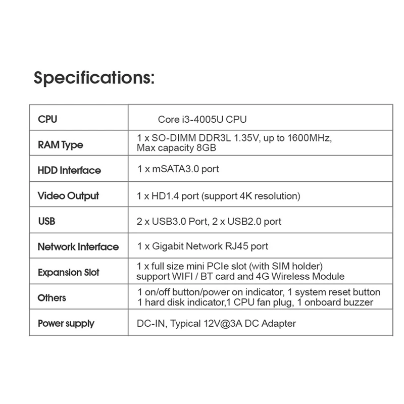 BT3 PRO 섀시 HSW-U, DDR3 8G 1600Mhz + 128GB MSATA SSD 기가비트 RJ45 지지대 4K 해상도 미니 PC 케이스 교체 세트 (EU 플러그)