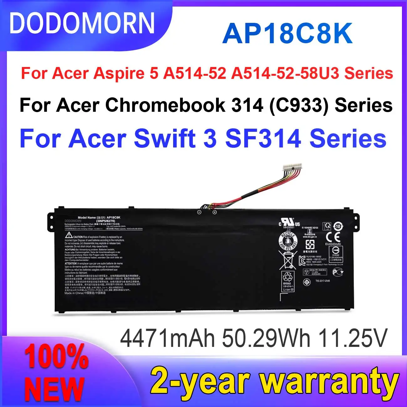 

DODOMORN Новый AP18C8K Аккумулятор для Acer Aspire 5 A515-43-R057 R4MG R6F6 R6WW A515-44 R7NU R5UZ KT00304012 Быстрая доставка