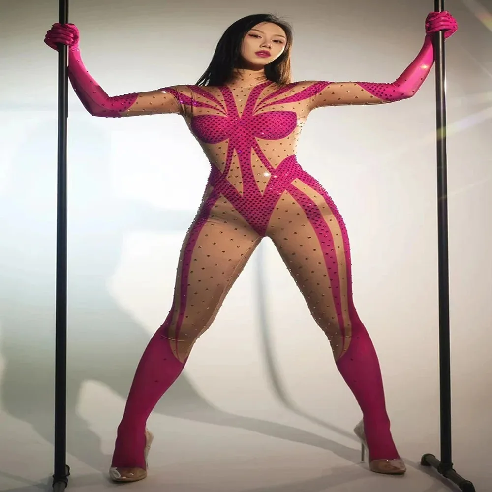 Unitard Rhinestones Stretch Jumpsuit dance dress rhinestones dress sexy evening dress