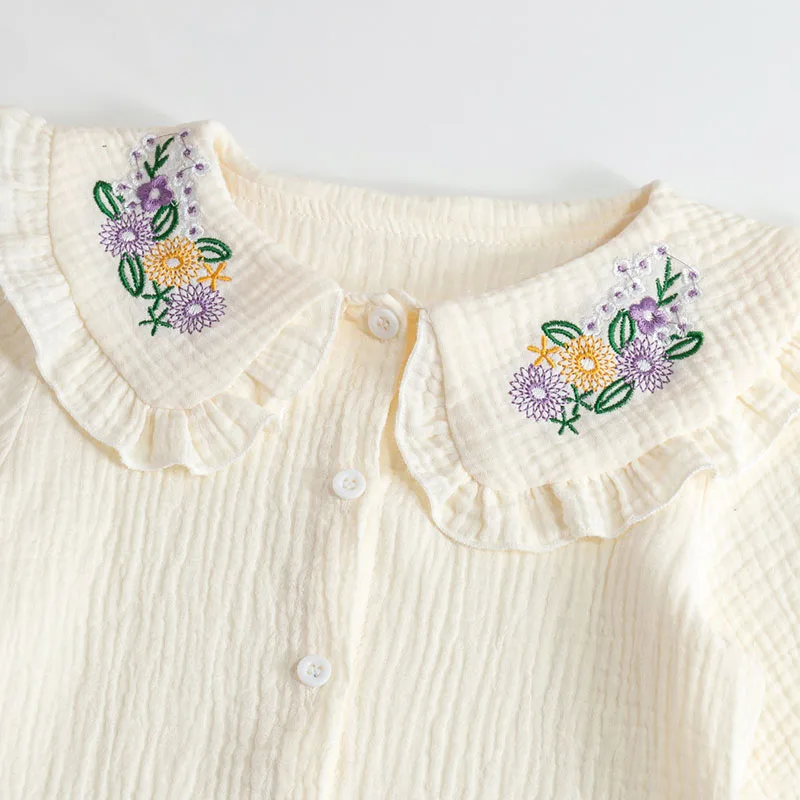Baby Girl's Clothing Toddler Shirt Sweet Lapel Long Sleeve Shirt Spring Girls Blouses Embroidered Cotton Tops 1-6 Years kids shirts