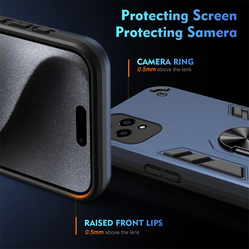 Enhanced Camera Lens Protection Armor Case with Magnetic Ring Stand Holder Back Cover