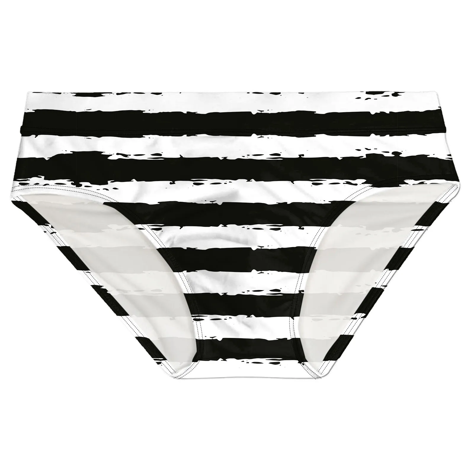 Men'S Korean Fashion Briefs Bathing Suit Youth Stylish Striped Print Shorts Low Waist Drawstring Swimwear Beach Vacation Trunks 5