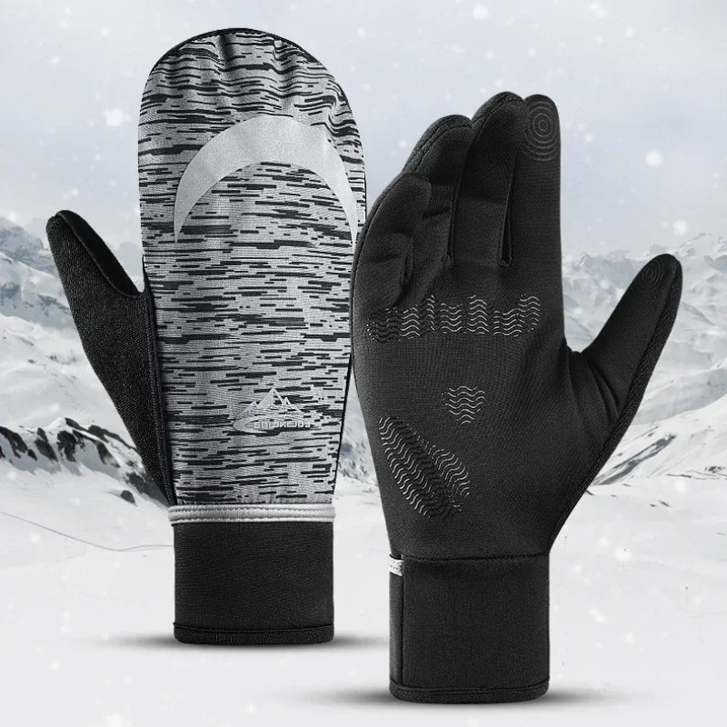 2 in 1 Winter Warm Reflective Cycling Camping Fishing Gloves Sport Touch Screen Non-slip Windproof Snowboard Skiing Loose Gloves