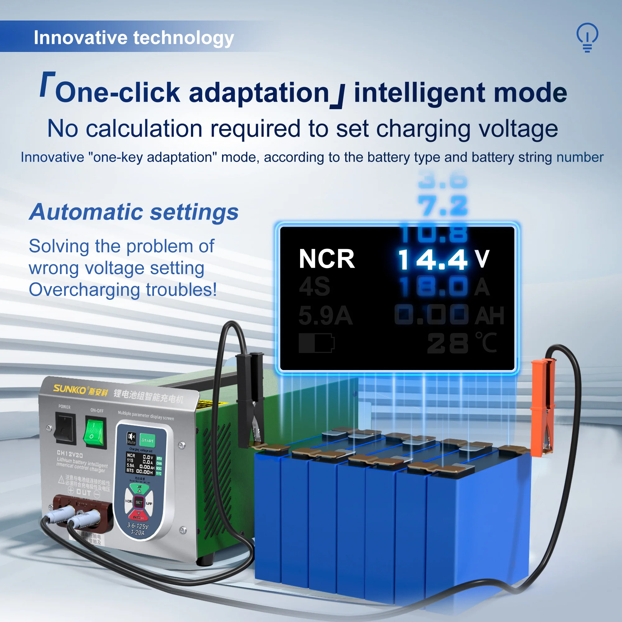 SUNKKO CH12V20 Lithium Battery Pack Intelligent Charger