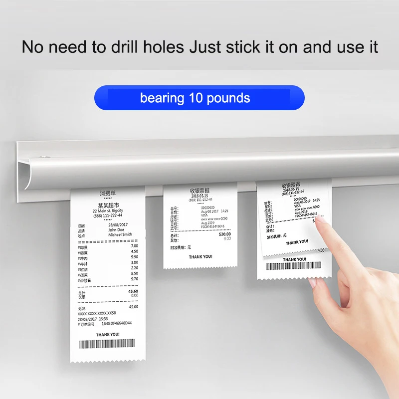 Kitchen Takeaway Clip Organizer with Pen Tray Bill Receipt Punch-Free Menu Clip Wall Mount Restaurant Aluminum Ticket Holder 2