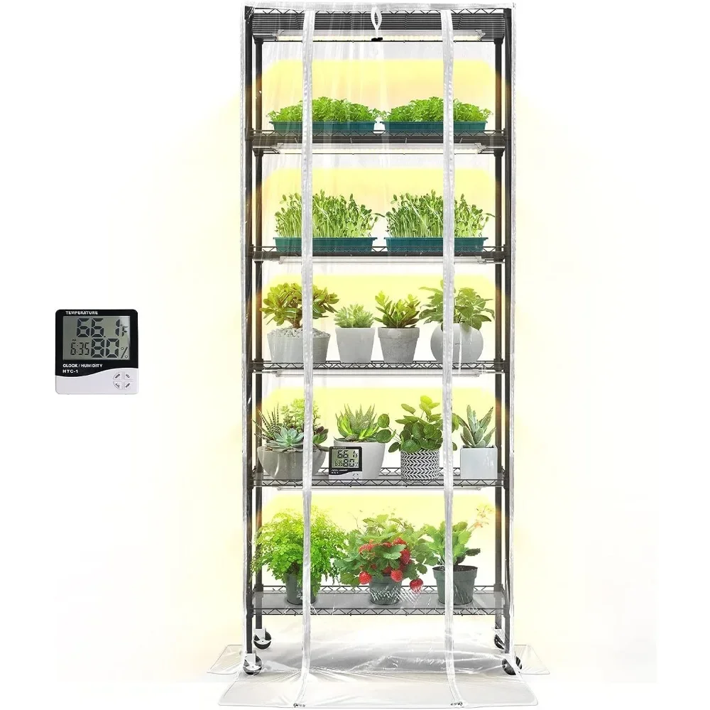 

Plant Shelf with Grow Light,with Cover and Thermometer, 6 Tier Plant Stand with Grow Light , Greenhouse with 150W Led Grow Light