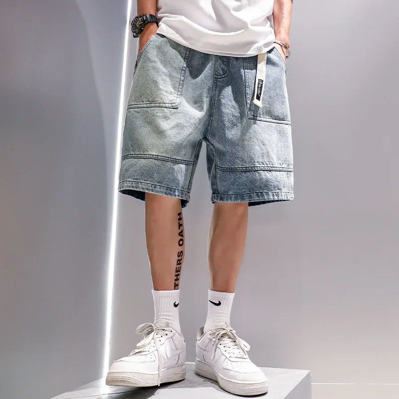 Fashion Casual Denim Shorts Men's Trend Ins Youth Pop Summer Wear Japanese Gothic Hip Hop Loose Casual Cargo Five Quarter Pants