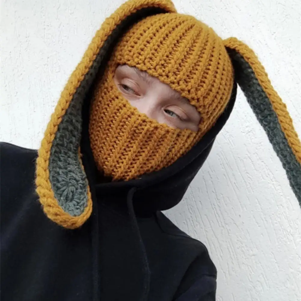 

Balaclava Hat Long Bunny Ears Knitted Hat Comfortable Beanie Hat Windproof Breathable Winter Hat Rabbit Ears Hats for Cosplay