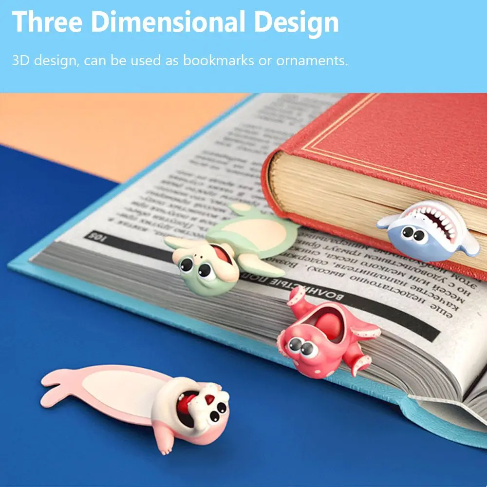 Creative Cartoon Sea Animal Bookmarks PVC 3D Stereo Wacky Octopus Lobster Book Markers Student School Stationery Gift