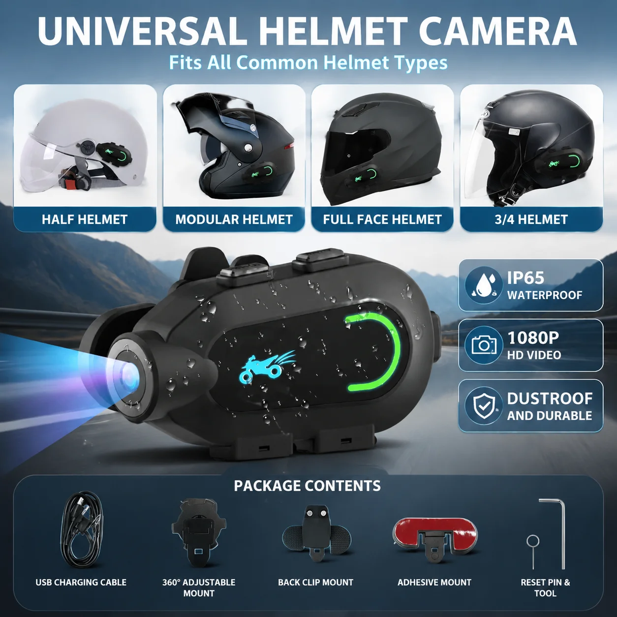 Action Camera - 1080P HD 30FPS Video, 9 Hour Battery, Waterproof, 300 Degree Rotating Lens, Streaming, Dashcam, Low Light Film. - 6