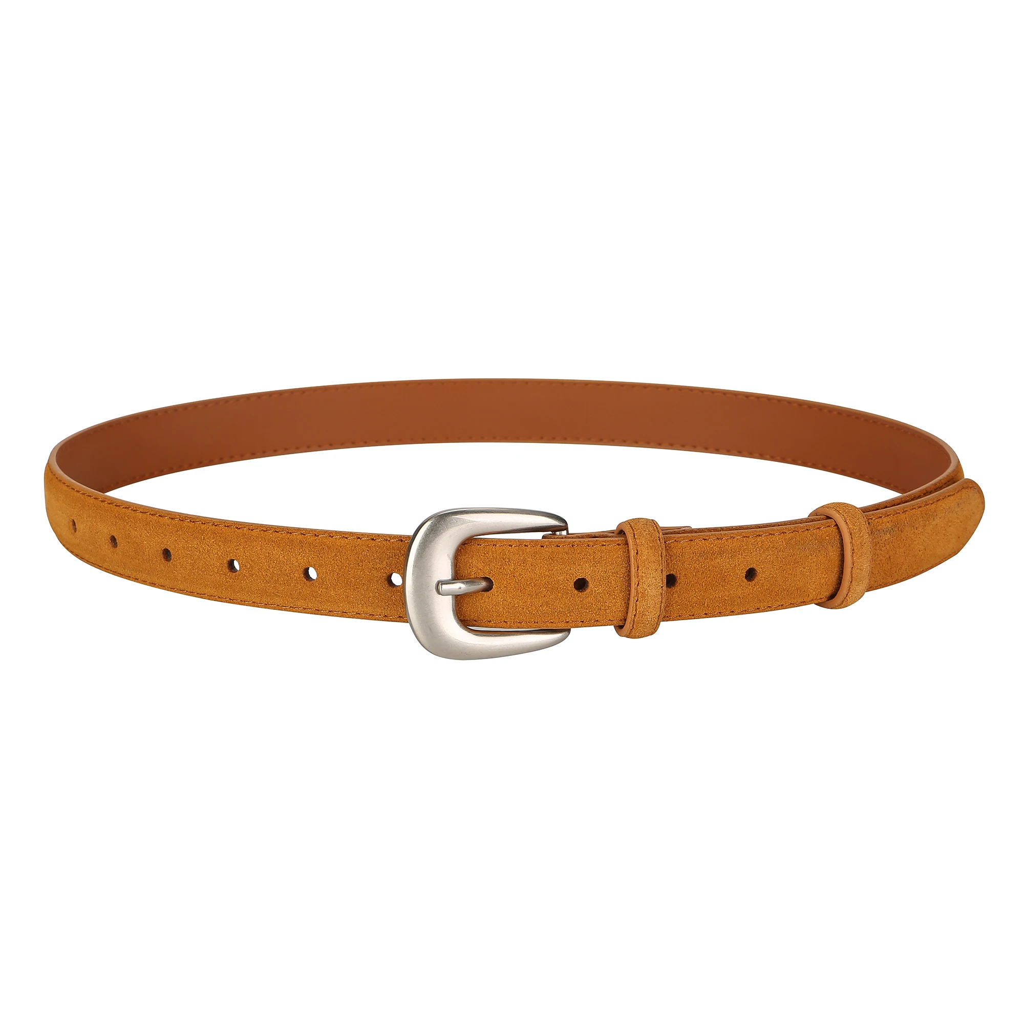 Women's Fashion Suede Leather Belt with Silver Buckle