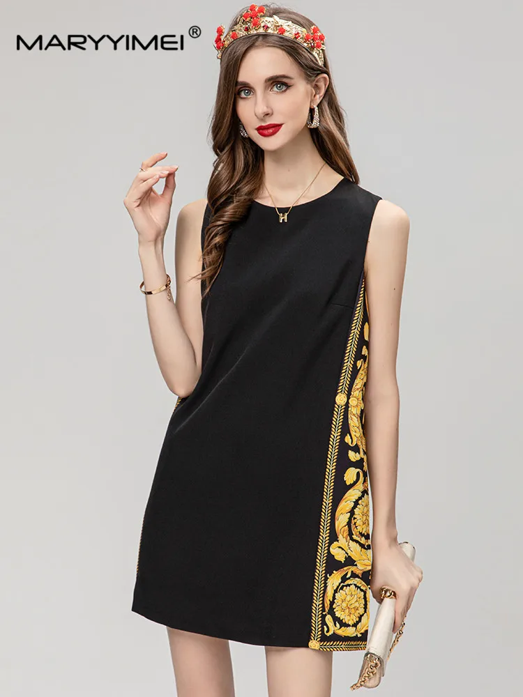 

MARYYIMEI Summer Fashion Women's dress Sleeveless Baroque printing Mini Dresses