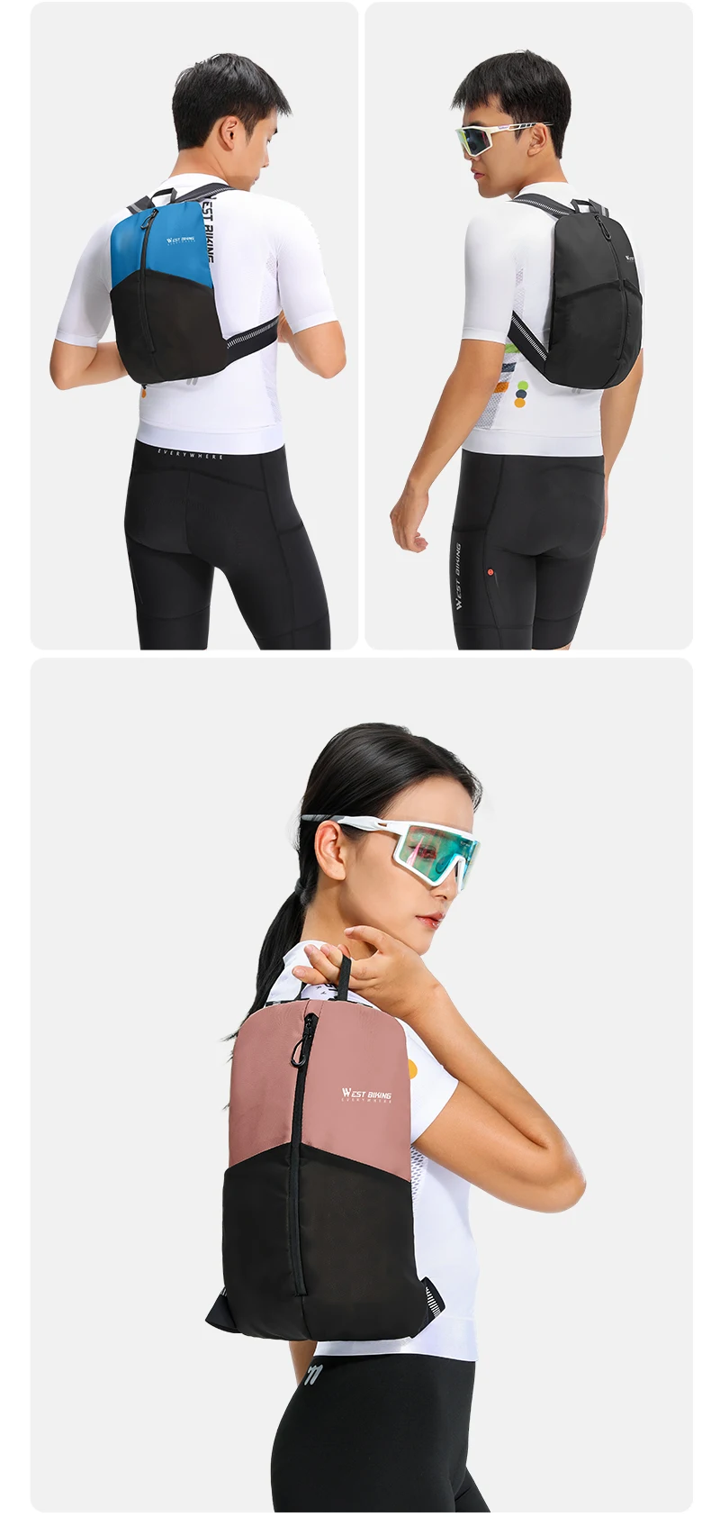 WEST BIKING Leichter Fahrradrucksack 3L Outdoor Lauf- Wander- Kletter-Aufbewahrungstasche Wasserdichte Fahrradtasche Fahrradzubehör – Detail 14