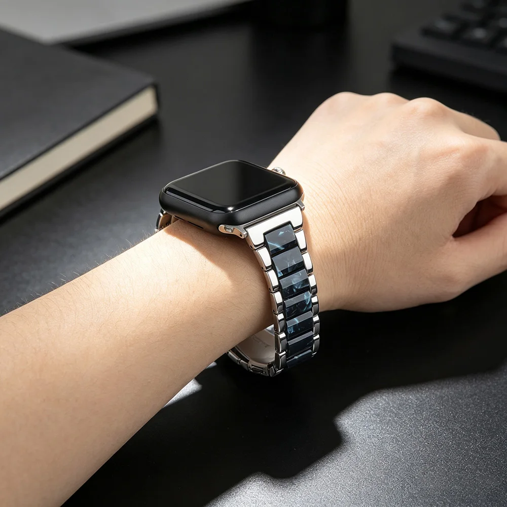 Elegant Two-Tone Metal and Resin Watch Band Strap