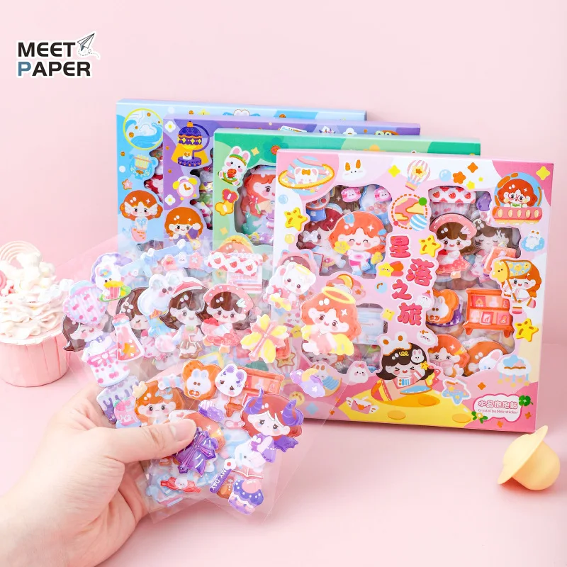 

18 Sheets Cartoon Girl Kawaii Bubble Stickers for Decoration Aesthetic Scrapbooking Supplies Journal Planner School Stationery
