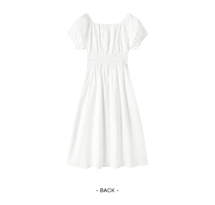 Dress Women Gentle And Elegant Summer New French-Style Square Collar Waist Cinched Mid-Length Fresh
