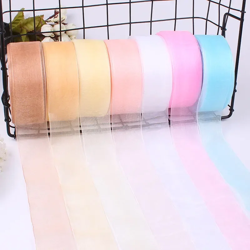 15mm 20mm 25mm 40mm Organza Ribbons 45Meters/Roll Christmas Wedding Party Decoration DIY Crafts Handmade Fabric White Ribbon