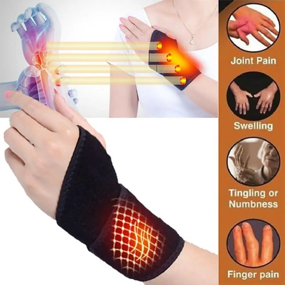1 Pair Self-heating Magnetic Warm Wristband Wrist Support Brace Guard Protector