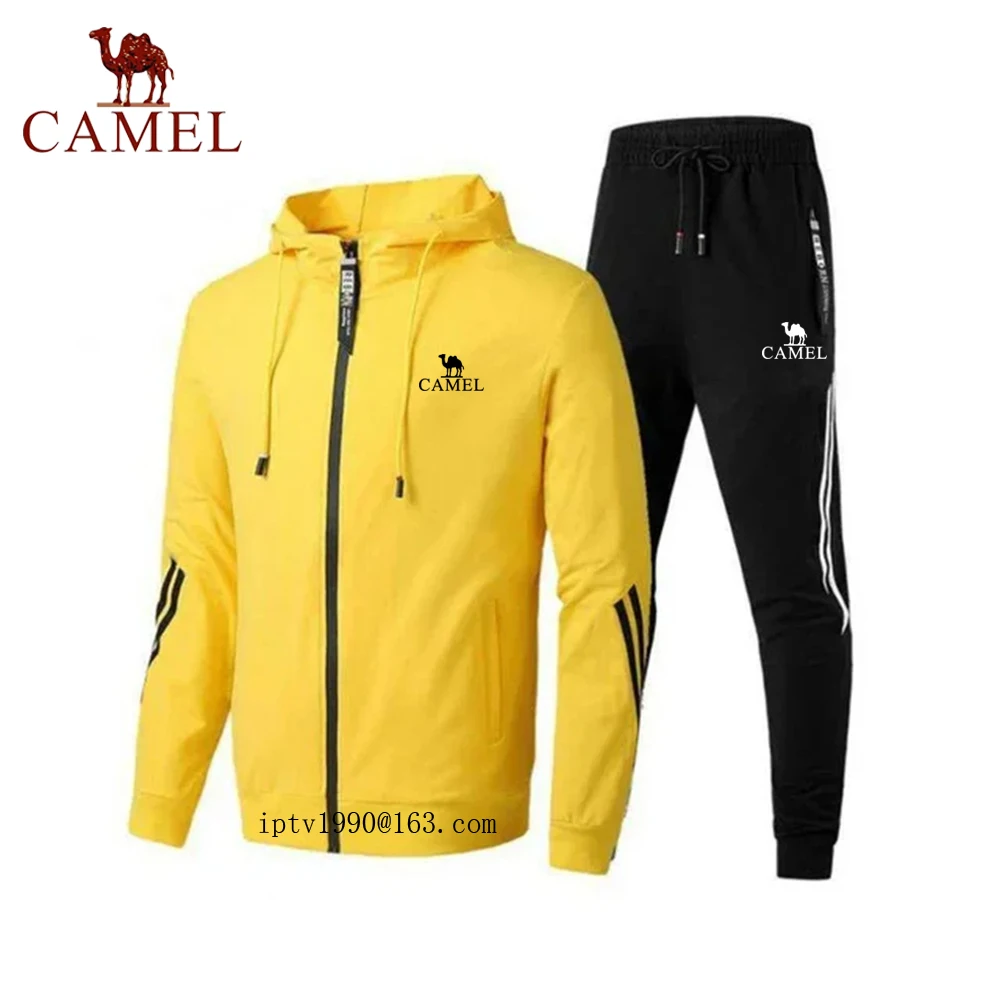 CAMEL brand printed Spring and autumn men leisure running outdoor sports set long sleeve zipper jacket and pants 2-piece set