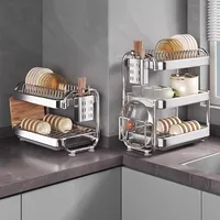 Égouttoir à vaisselle en acier inoxydable, organisateur d'évier de cuisine Compact et robuste avec plateau de Drainage, support de séchage pour assiettes, tasses et couverts 2