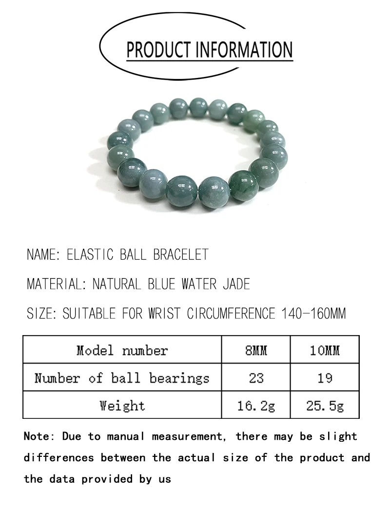 Natürliche Jade-Perlen der Güteklasse A in Blauwasserfarbe, elastisches Seil, Handtasche für Damen, glückbringender und modischer Schmuck – Detail 3