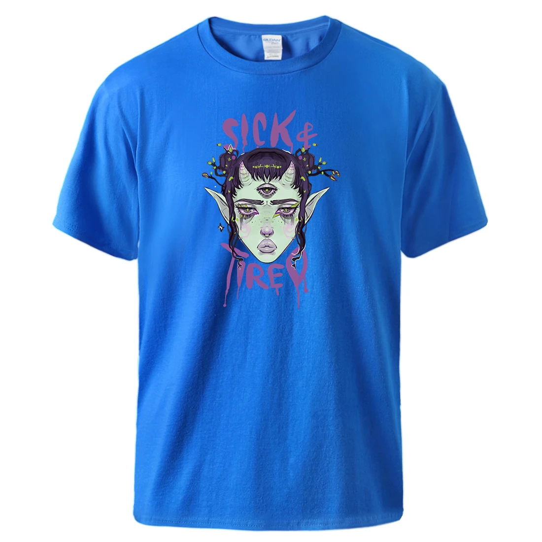 

Sick Tried Demon Girl Printing T Shirt Men Oversized Soft T-Shirt Casual Loose Breathable Clothes Cotton Harajuku Man'S Tshirt