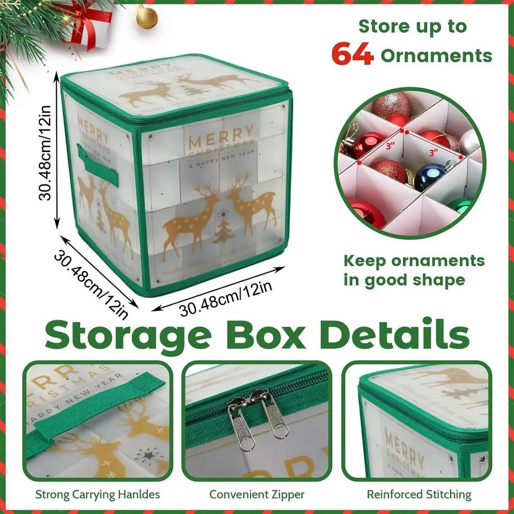 Christmas Ornament Storage Box 64-Grid Baubles Storage Box Xmas Tree Decorations Organizer Bauble Storage Divider Toys Organizer