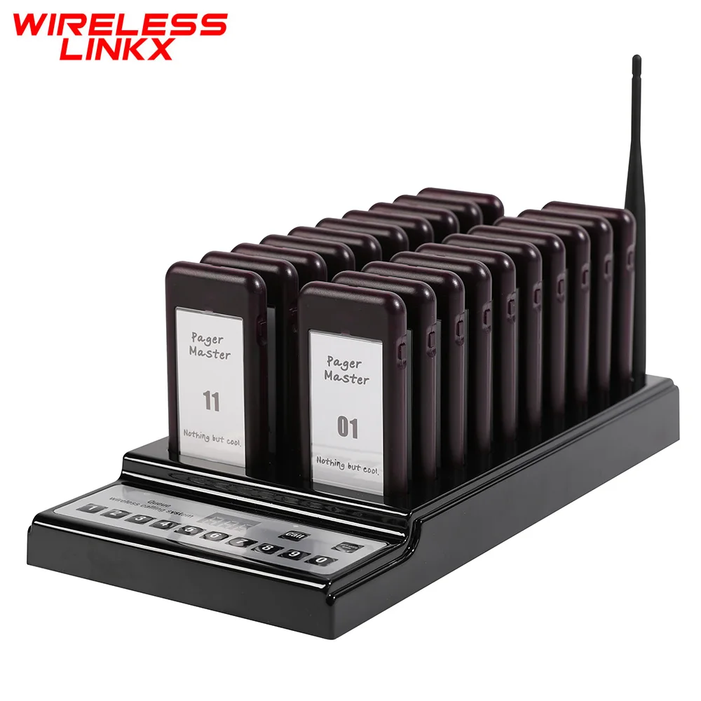 

WirelessLinkx Food Court Food Truck Restaurant Vibrating Type Alphanumeric Pagers With 20 Pagers And One Transmitter