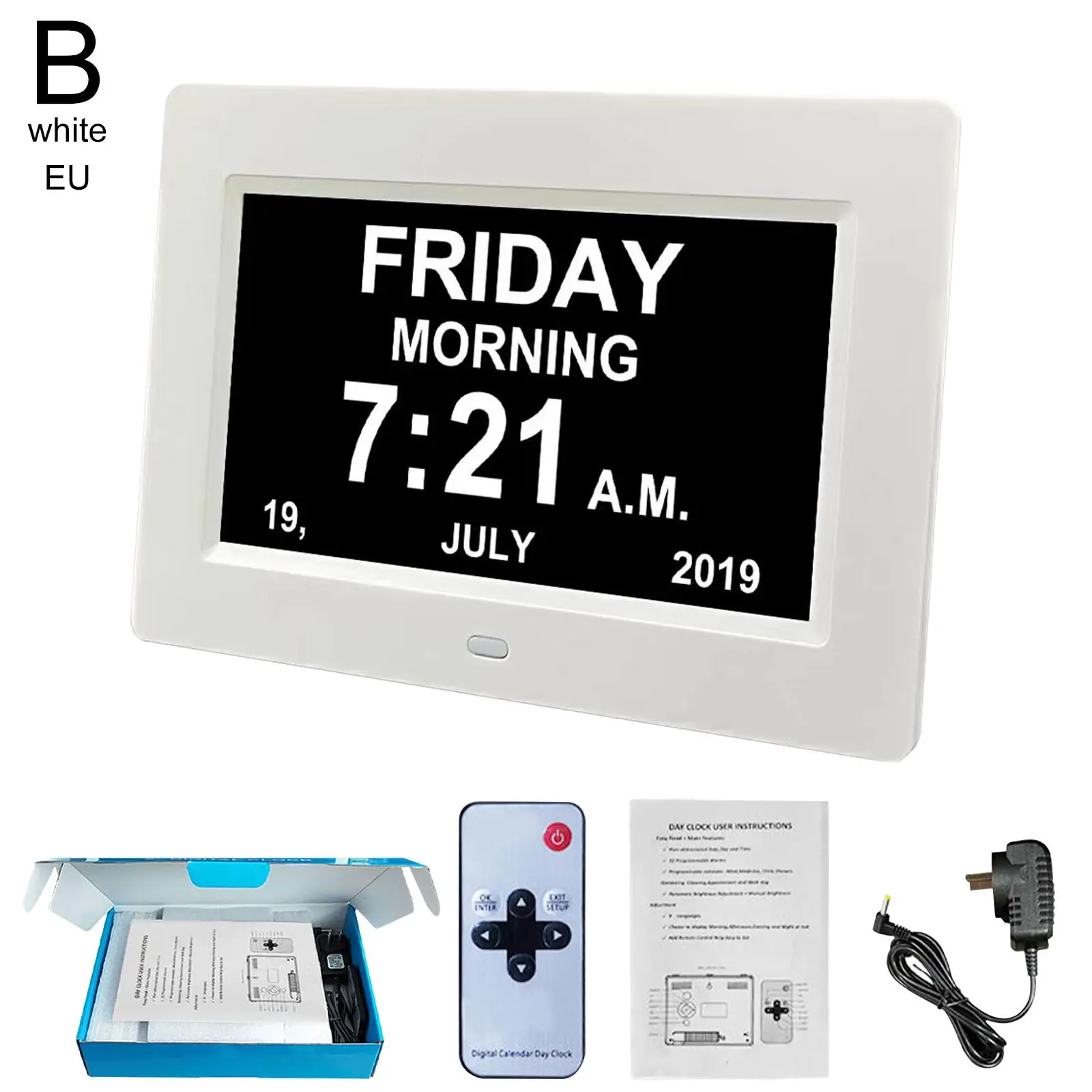 9 Languages Digital Calendar Day Clock 7 Inch Large Screen Display Time
