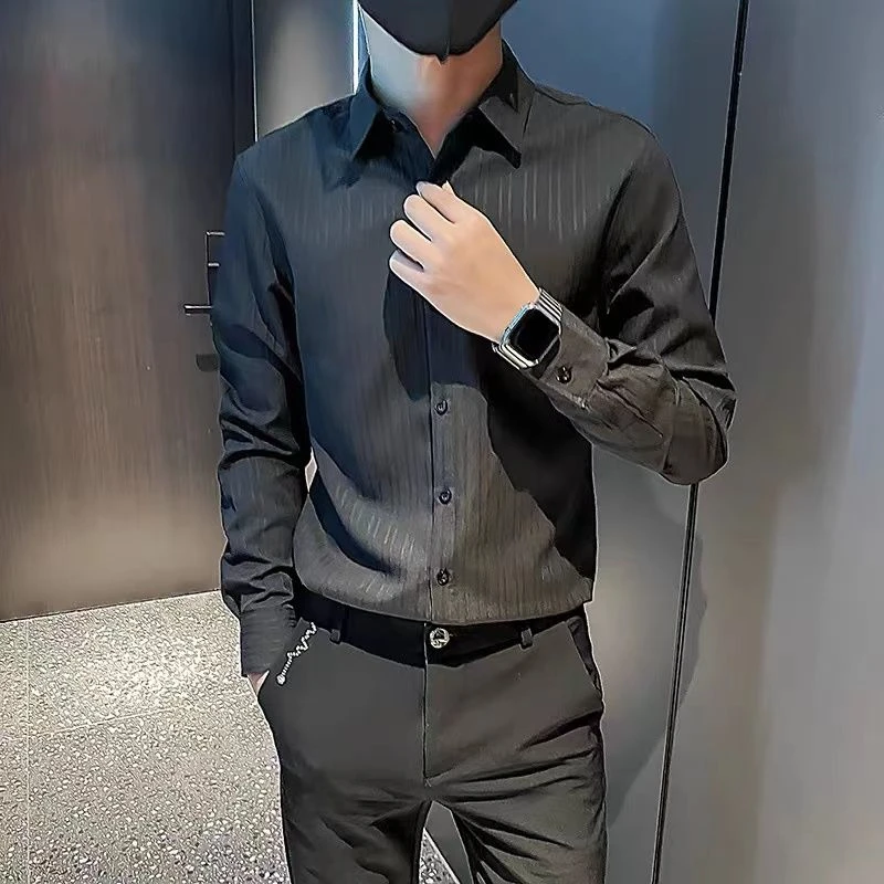 

High Quality Dress Shirt Formal Men's Blouse Long Sleeve Clothes Business Designer Casual Cool Cotton Normal Luxury Male Top Xxl