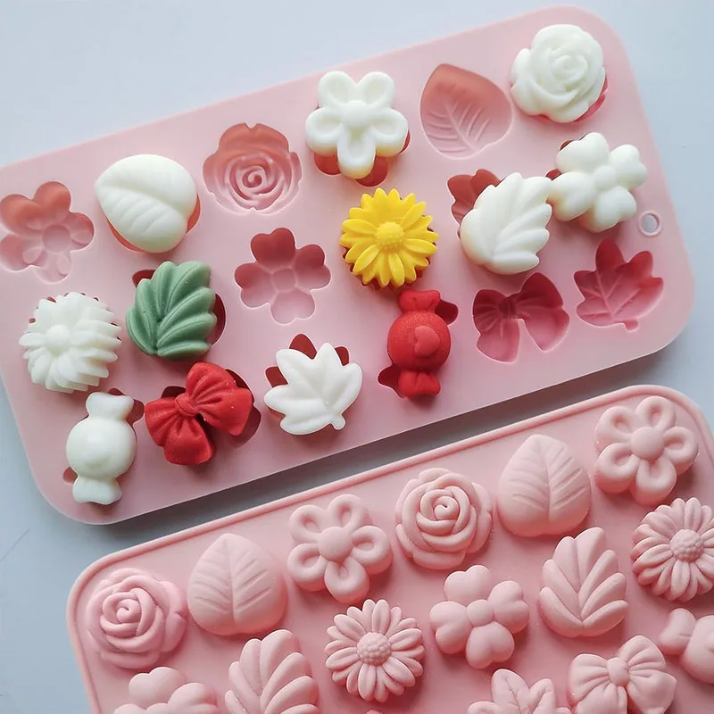 Flower Candy Silicone Mold Daisy Rose Leaf Bow Shape Chocolate Mold Ice Cube Tray 3D Fl... - SKU FCSM2143 - UGI Packaging
