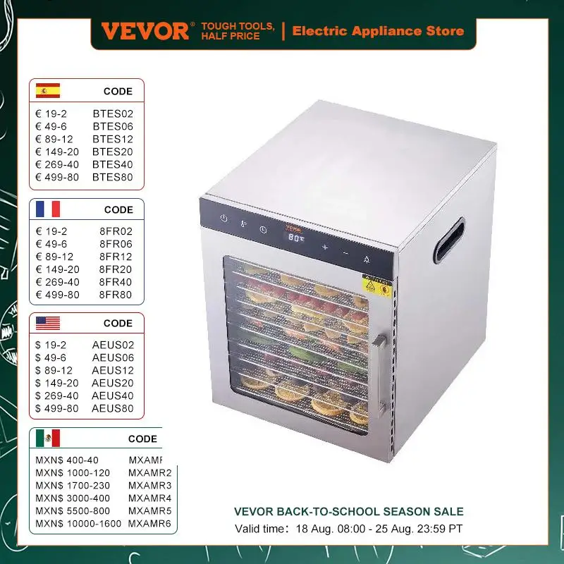10 Trays Food Dehydrator Stainless Steel Machine 800W/1000W Household Vegetables Fruit Dryer with Digital Timer for Home Fruit Dryer