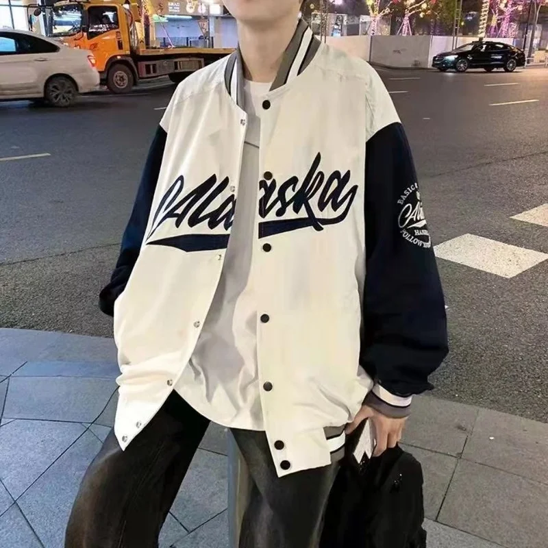 

Tide brand baseball uniform jacket men and women the same trend loose thin jacket top baseball collar Men's jacket parkas