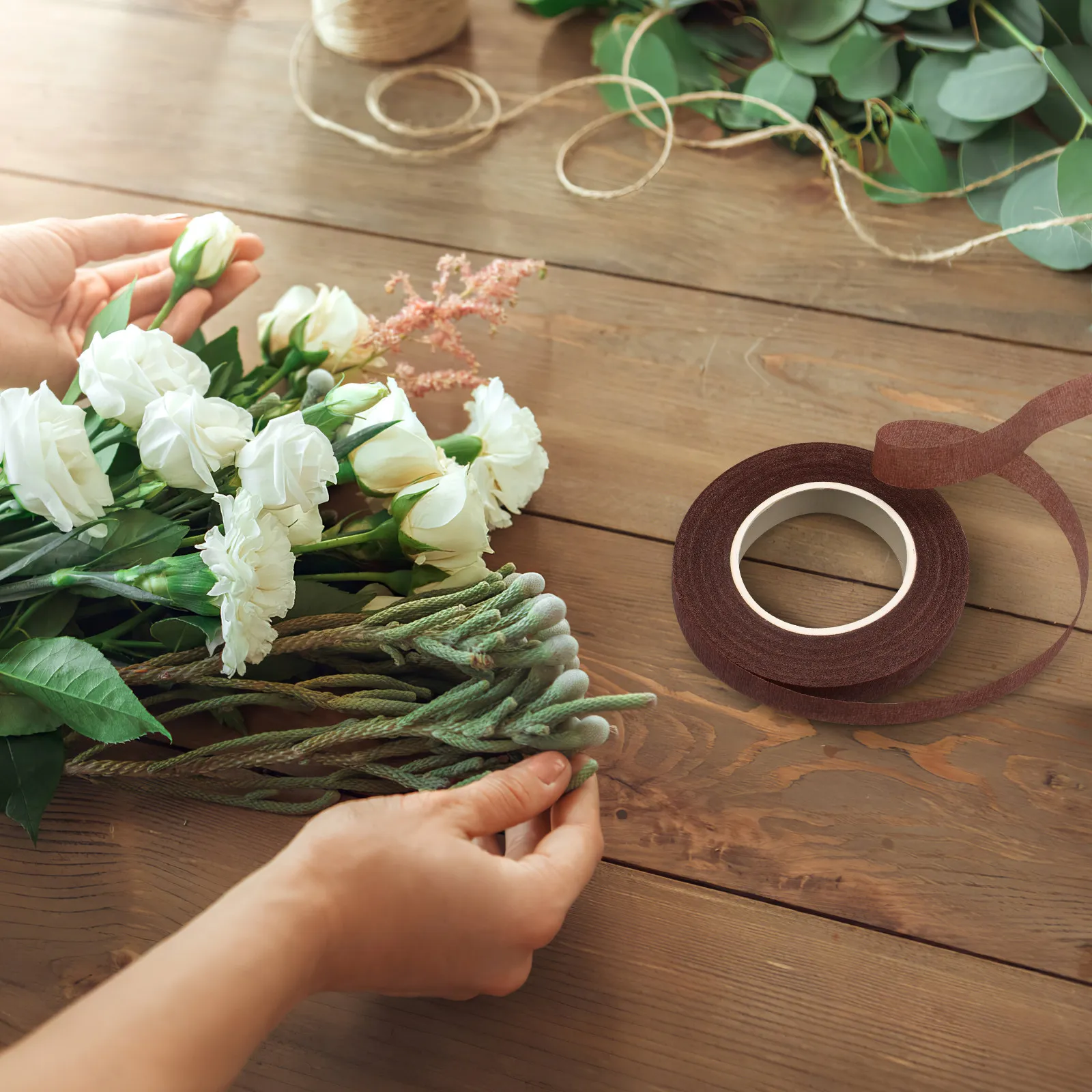 4 롤 30 야드 짙은 녹색 플로리스트 테이프 강력한 접착력이 있는 유연한 신축성 줄기 포장용 꽃 펜 학교 프로젝트 DIY