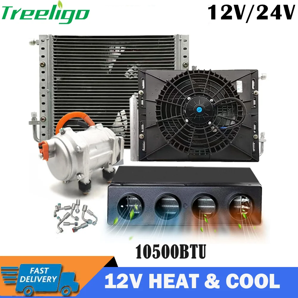 

Treeligo 12V 24V Heat and Cool Electric Automotive Air Conditioner New Energy Parking AC for Tractor Truck Camper Van Caravans