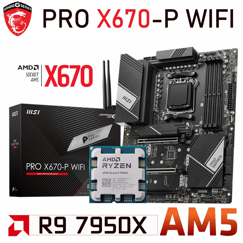 

Socket AM5 R9 7950X CPU With MSI PRO X670-P WIFI DDR5 AMD X670 Motherboard Combo Ryzen 7000 Series R9 7950X AM5 Processor Kit