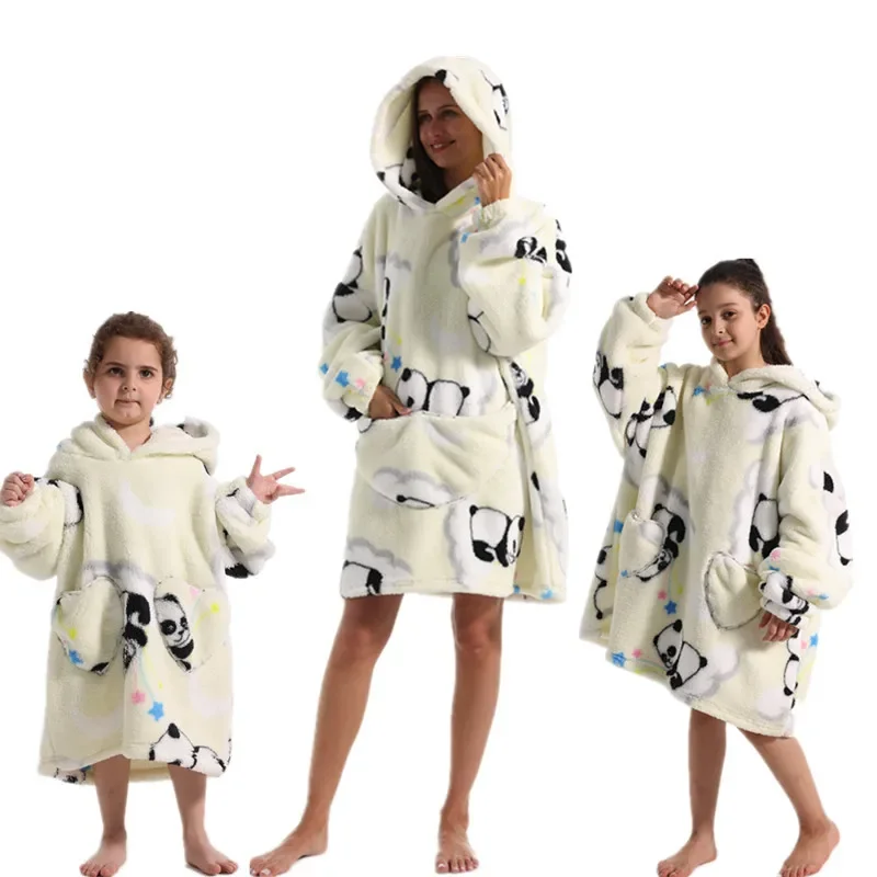 

Cartoon Oversized Hoodie Sweatshirt Women Printed Wearable Blanket Hoodie Fleece Warm Kids Sleepwear Hoody Sweatshirt Blanket