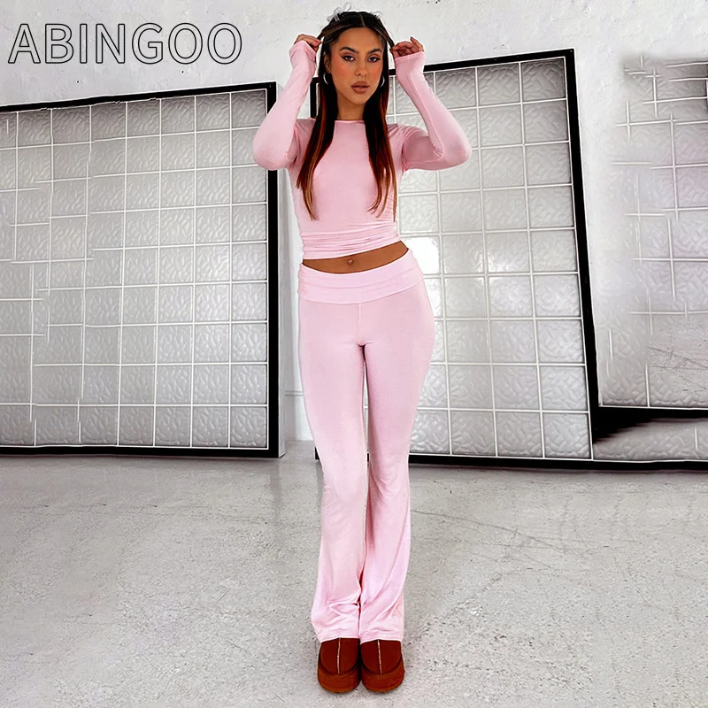 

ABINGOO Women Tracksuit 2 piece Set Casual Crew Neck Long Sleeve Crop Top+ Flare Long Pants Slim Skinny Streetwear Sport Outfits