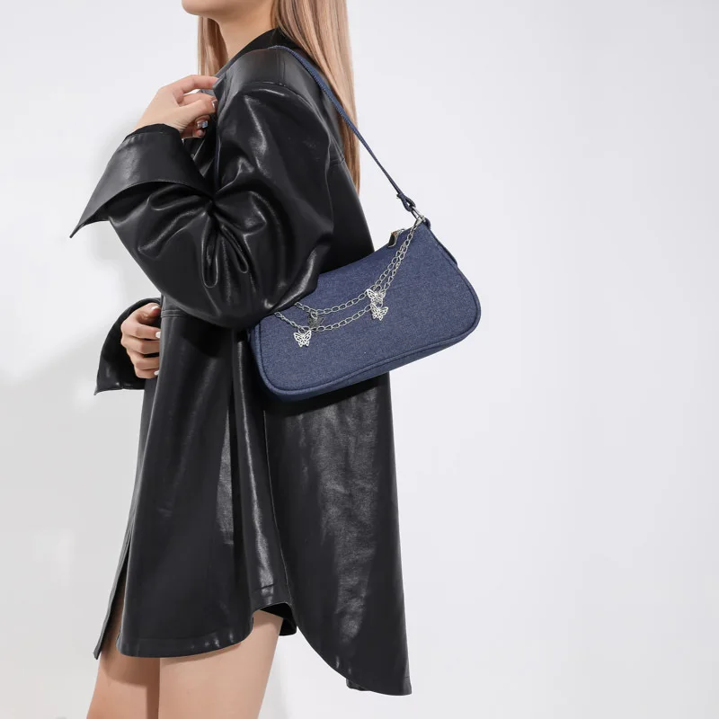 

Autumn New Fashion Shoulder Bag Popular Butterfly Decoration Chain Diagonal Shoulder Bag Trend Simple Shoulder Bag for Women