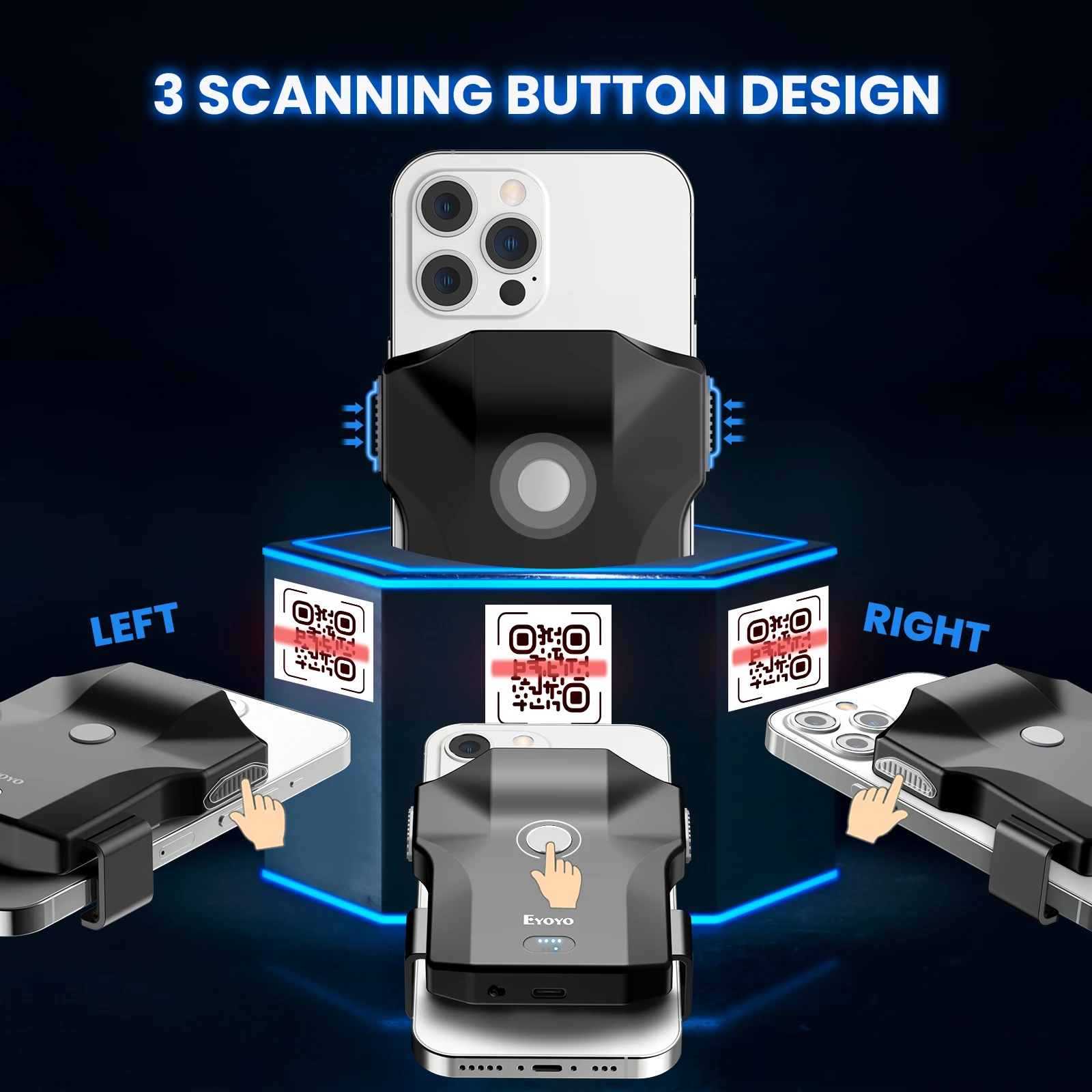 EYOYO EY-032 Bluetooth Wireless 2D Barcode Scanner Portable Back